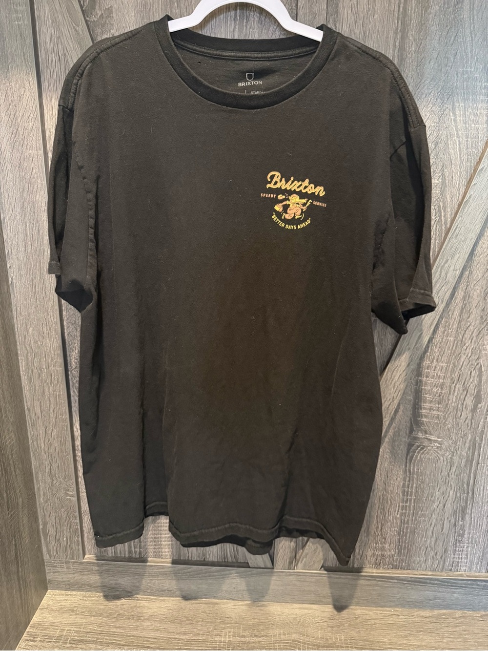 Brixton Black Short Sleeve Tee with Yellow Chest Logo